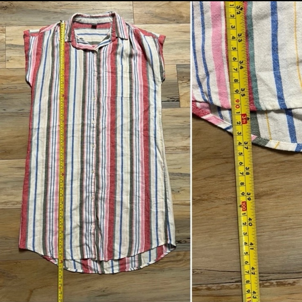 Old Navy -Size M - Linen Blend Shirt Dress - Red White Blue Pink Button-Up - Picture 10 of 13